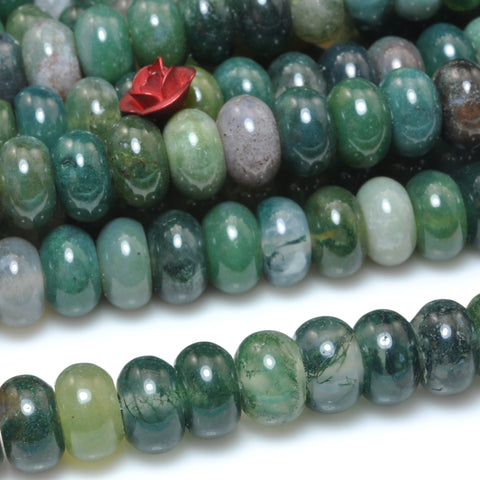 YesBeads Natural Green Moss Agate smooth rondelle beads wholesale gemstone jewelry making 15"