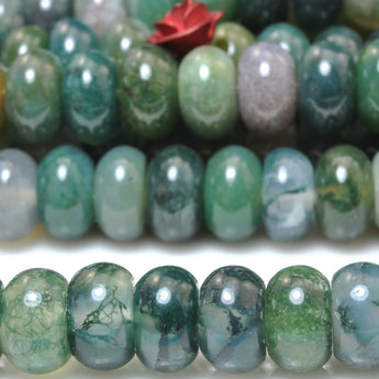 YesBeads Natural Green Moss Agate smooth rondelle beads wholesale gemstone jewelry making 15"