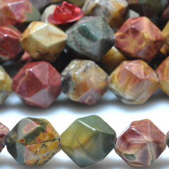 YesBeads Natural Red Creek Jasper star cut faceted nugget beads picasso jasper gemstone wholesale jewelry making 15"