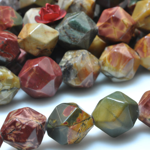 YesBeads Natural Red Creek Jasper star cut faceted nugget beads picasso jasper gemstone wholesale jewelry making 15"