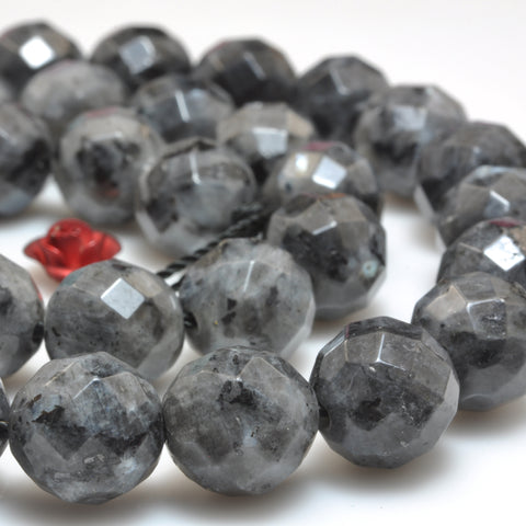 YesBeads Natural Black Labradorite faceted round loose beads larvikite stone wholesale gemsotne 15"