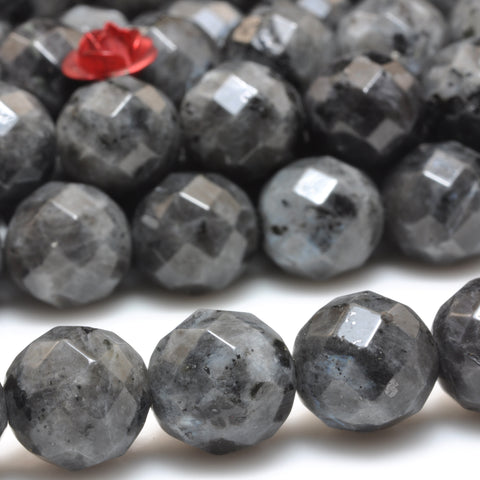 YesBeads Natural Black Labradorite faceted round loose beads larvikite stone wholesale gemsotne 15"