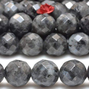 YesBeads Natural Black Labradorite faceted round loose beads larvikite stone wholesale gemsotne 15"