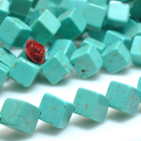 YesBeads Blue Turquoise smooth diagonal cube beads wholesale jewelry making 15"