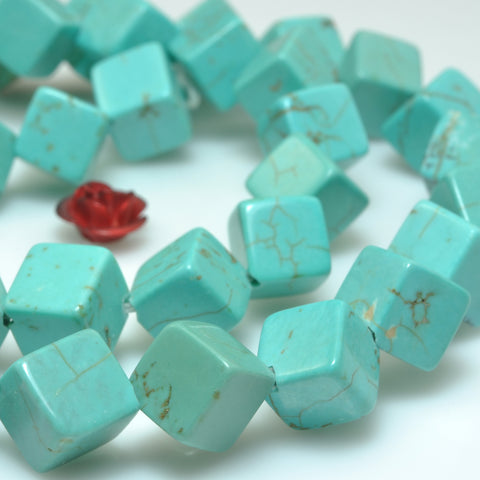 YesBeads Blue Turquoise smooth diagonal cube beads wholesale jewelry making 15"