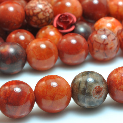 YesBeads Red Fire Agate smooth round loose beads gemstone wholesale jewelry making 15"
