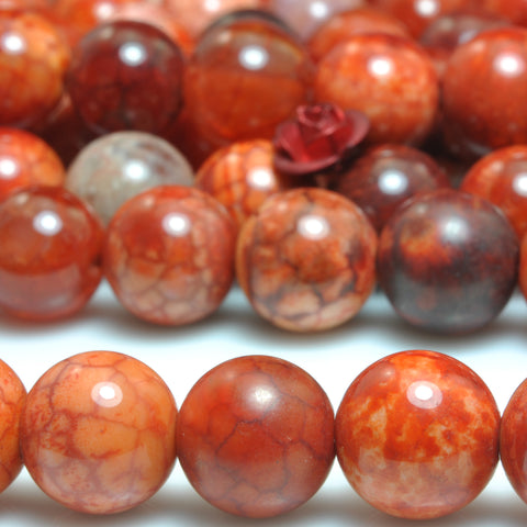 YesBeads Red Fire Agate smooth round loose beads gemstone wholesale jewelry making 15"