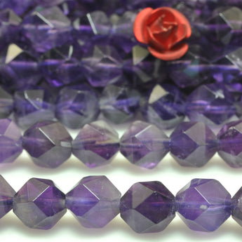YesBeads natural Amethyst gemstone star cut faceted nugget beads wholesale 15"