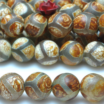 YesBeads Tibetan Agate Dzi turtleback matte round beads gemstone wholesale jewelry making 15"