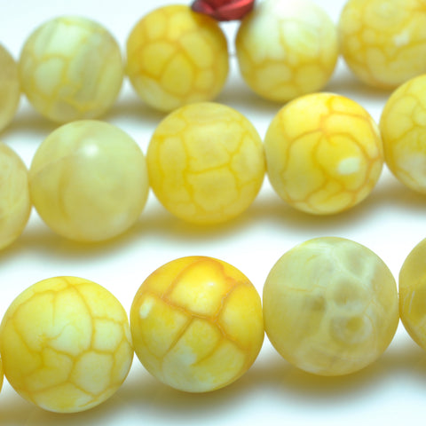 YesBeads Yellow Fire Agate matte round loose beads gemstone wholesale jewelry making 15"