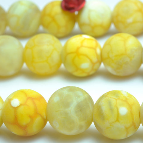 YesBeads Yellow Fire Agate matte round loose beads gemstone wholesale jewelry making 15"