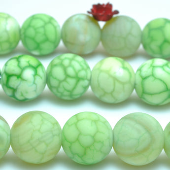 YesBeads Green Fire Agate matte round loose beads gemstone wholesale jewelry making 15"