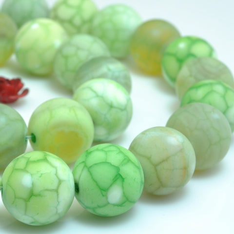 YesBeads Green Fire Agate matte round loose beads gemstone wholesale jewelry making 15"