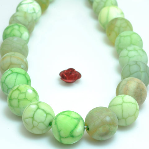 YesBeads Green Fire Agate matte round loose beads gemstone wholesale jewelry making 15"