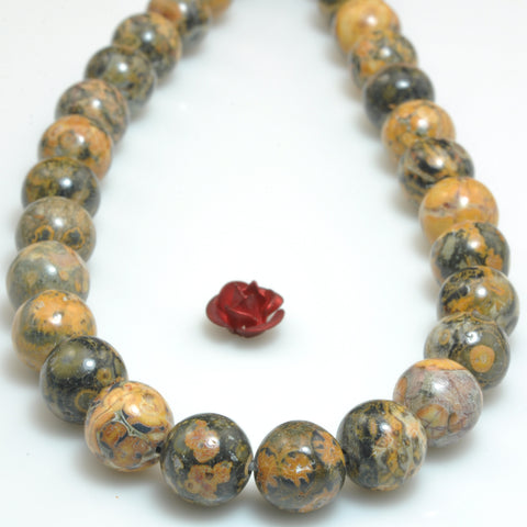 YesBeads natural yellow Leopardskin Jasper smooth round loose beads wholesale gemstone jewelry making 15"
