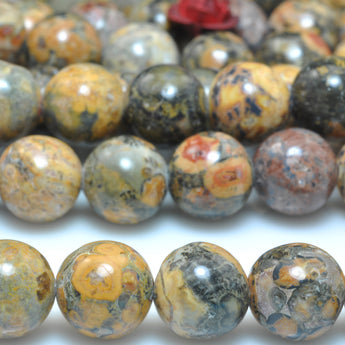 YesBeads natural yellow Leopardskin Jasper smooth round loose beads wholesale gemstone jewelry making 15"