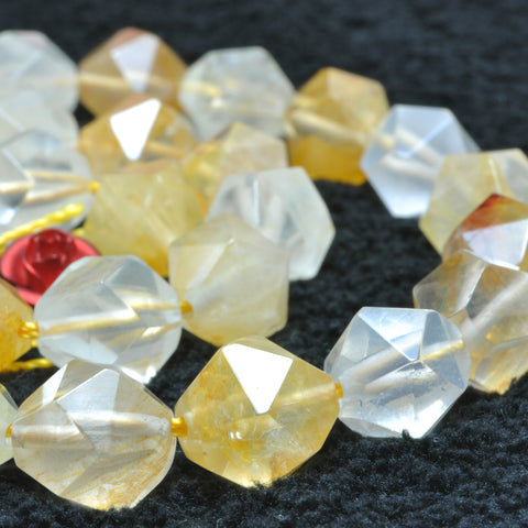 YesBeads Natural Citrine yellow crystal star cut faceted nugget beads wholesale gemstone 15"