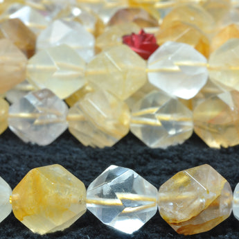 YesBeads Natural Citrine yellow crystal star cut faceted nugget beads wholesale gemstone 15"