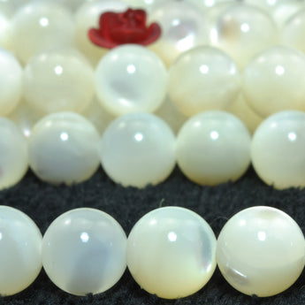 YesBeads Natural MOP A grade white mother pearl shell smooth round loose beads wholesale gemstone jewelry making 15"