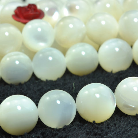 YesBeads Natural MOP A grade white mother pearl shell smooth round loose beads wholesale gemstone jewelry making 15"