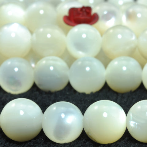 YesBeads Natural MOP A grade white mother pearl shell smooth round loose beads wholesale gemstone jewelry making 15"