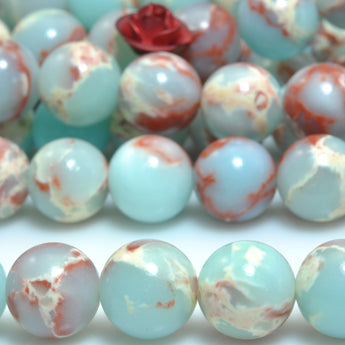 YesBeads Impression Jasper smooth round loose beads aqua terra jasper gemstone wholesale jewelry making 6mm-12mm 15"