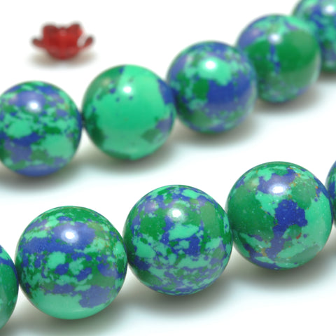 YesBeads Phoenix Synthetic Chrysocolla Blue Green smooth round beads wholesale jewelry making 15"