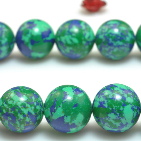 YesBeads Phoenix Synthetic Chrysocolla Blue Green smooth round beads wholesale jewelry making 15"