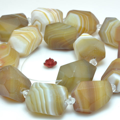 YesBeads Natural Brown Banded Agate faceted nugget drum chunk beads gemstone wholesale jewelry 15"
