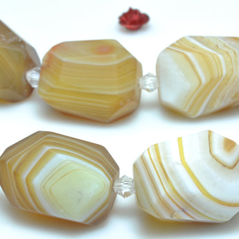 YesBeads Natural Brown Banded Agate faceted nugget drum chunk beads gemstone wholesale jewelry 15"