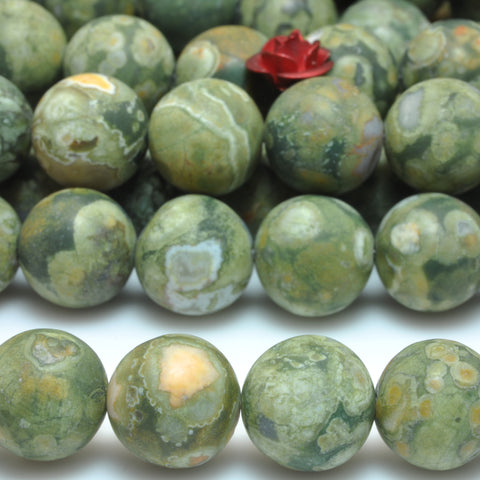 YesBeads Natural Green Rainforest Rhyolite matte round beads wholesale gemstone jewelry making 15"