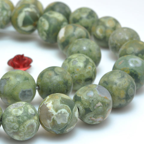 YesBeads Natural Green Rainforest Rhyolite matte round beads wholesale gemstone jewelry making 15"