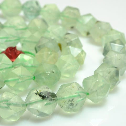 YesBeads Natural Green Prehnite star cut faceted nugget beads gemstone wholesale jewelry making 15"
