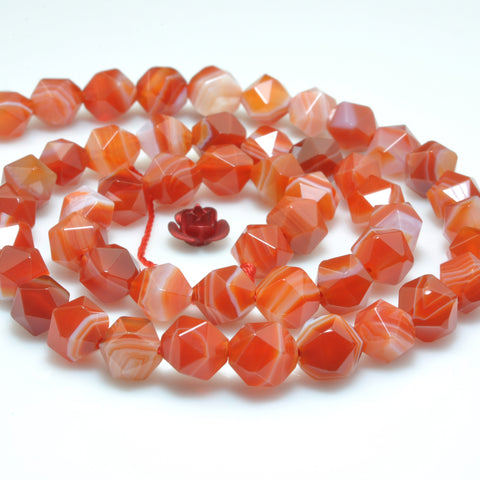 YesBeads Natural Red Banded Agate star cut faceted nugget beads gemstone 8mm 10mm 15"