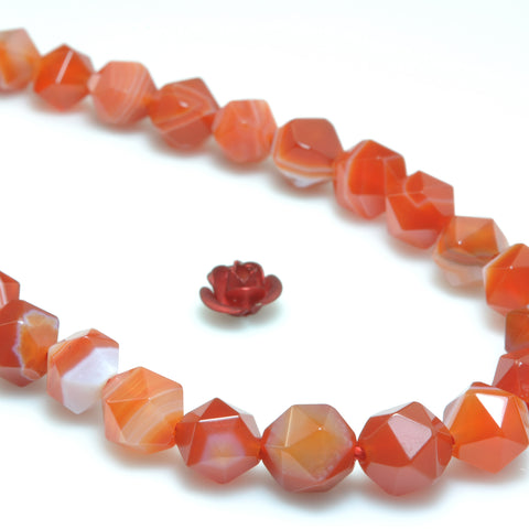 YesBeads Natural Red Banded Agate star cut faceted nugget beads gemstone 8mm 10mm 15"