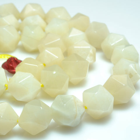 YesBeads Natural Moonstone creamy star cut faceted nugget beads wholesale gemstone jewelry making 15"