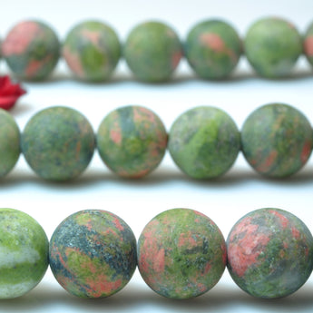 YesBeads Natural Unakite matte round loose beads green red gemstone wholesale jewelry making 15"