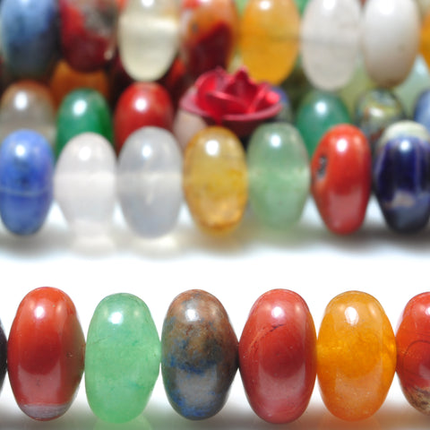 Natural Multi Mix gemstone smooth rondelle beads rainbow stone wholesale jewelry making 15"