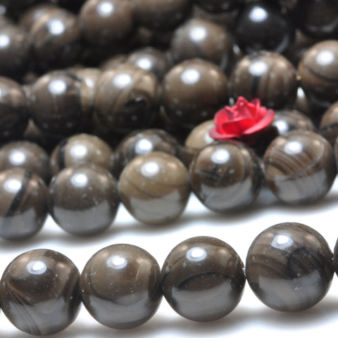 YesBeads Natural Brown Wood Jasper smooth round beads gemstone 8mm-12mm 15"
