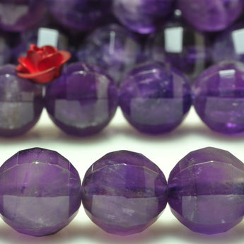 YesBeads Natural Amethyst faceted round loose beads purple gemstone wholesale jewelry making 15"