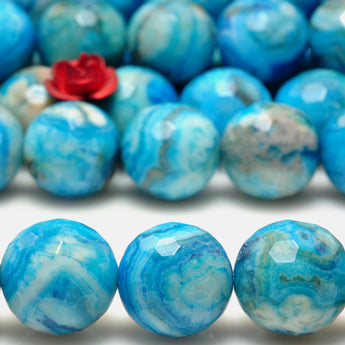 YesBeads Blue Crazy Lace Agate faceted round beads gemstone wholesale jewelry making 15"
