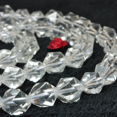 YesBeads Natural Rock Crystal white clear quartz star cut faceted nugget beads 15"