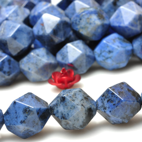 YesBeads Natural Blue Dumortierite star cut faceted nugget beads gemstone wholesale jewelry making 15"