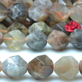 YesBeads Natural Gray Sunstone star cut faceted nugget beads gemstone 6mm-10mm 15"