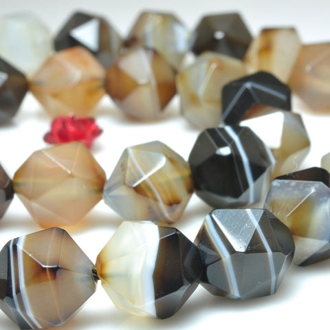 YesBeads Brown Banded Agate star cut faceted nugget beads gemstone 8mm 10mm 15"