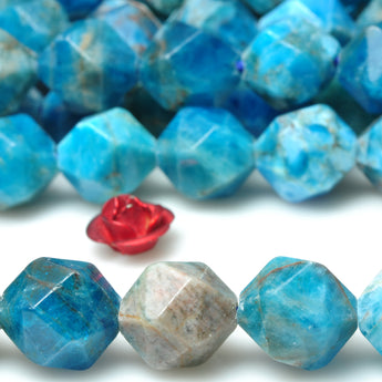 YesBeads Natural Blue Apatite gemstone star cut faceted nugget beads 10mm 15"