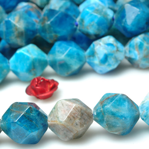 YesBeads Natural Blue Apatite gemstone star cut faceted nugget beads 10mm 15"