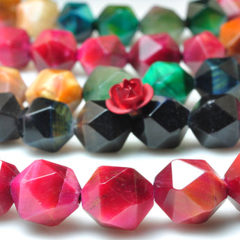 YesBeads Rainbow Tiger Eye mix gemstone star cut faceted nugget beads 6mm 8mm 15"