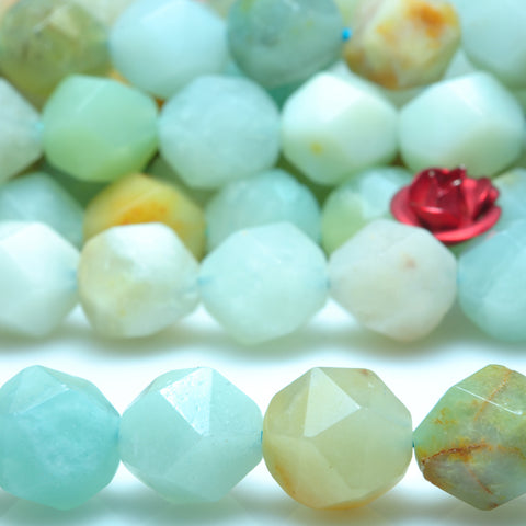 YesBeads natural Amazonite gemstone star cut faceted nugget beads wholesale 15"