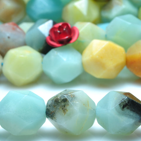 YesBeads natural Amazonite gemstone star cut faceted nugget beads wholesale 15"
